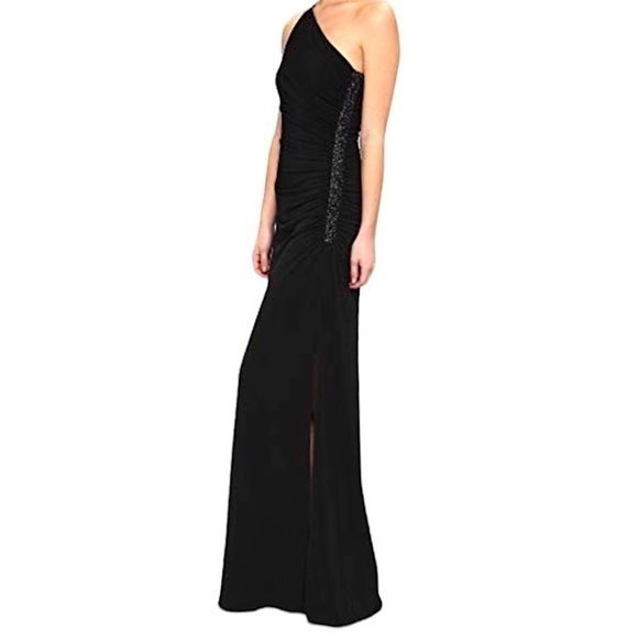🅽🅴🆆 Laundry by Shelli Segal one-shoulder black maxi dress with side beads - Picture 1 of 8